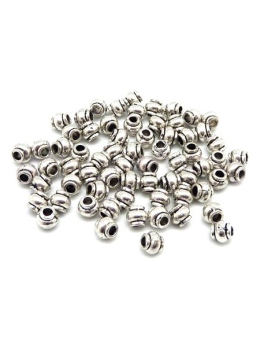 50 Perles fine ronde tonneau 4,6mm en métal argenté, trou 1,8mm - idéal bracelet wrap