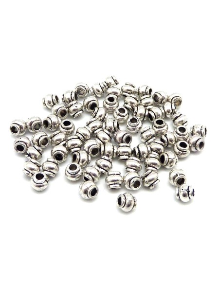 50 Perles fine ronde tonneau 4,6mm en métal argenté, trou 1,8mm - idéal bracelet wrap