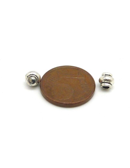 50 Perles fine ronde tonneau 4,6mm en métal argenté, trou 1,8mm 
