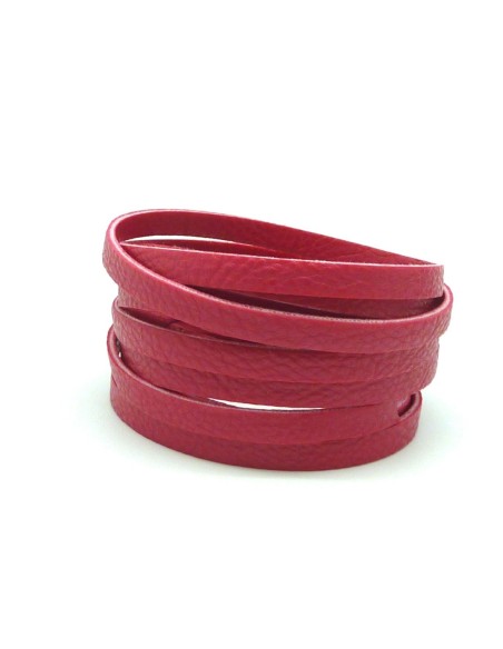 R-1,3m Cordon plat cuir synthétique texturé 5mm de couleur rose magenta fuchsia