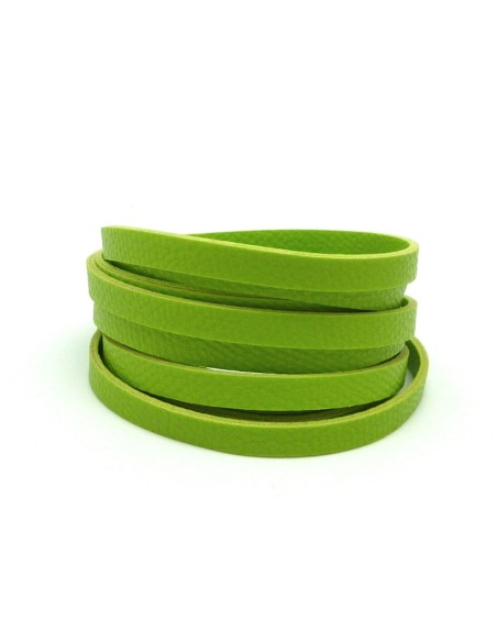 R-1,3m Cordon plat cuir synthétique texturé 5mm de couleur vert anis chartreuse
