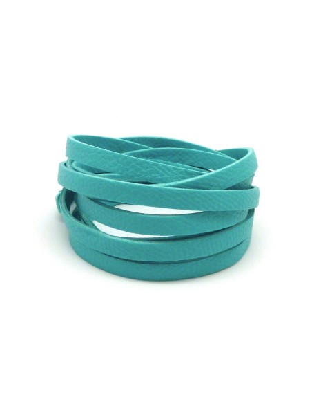 R-1,3m Cordon plat cuir synthétique texturé 5mm de couleur bleu turquoise mers du sud
