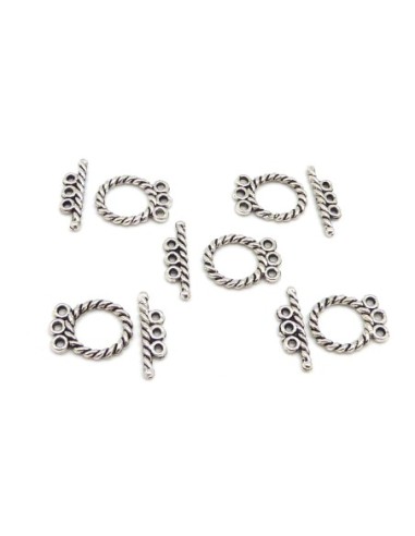 Fermoir multi-rangs toggle en métal argenté 