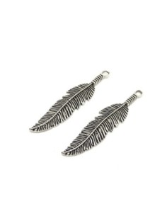 2 Grandes plume pendentif  6,4cm en métal argenté