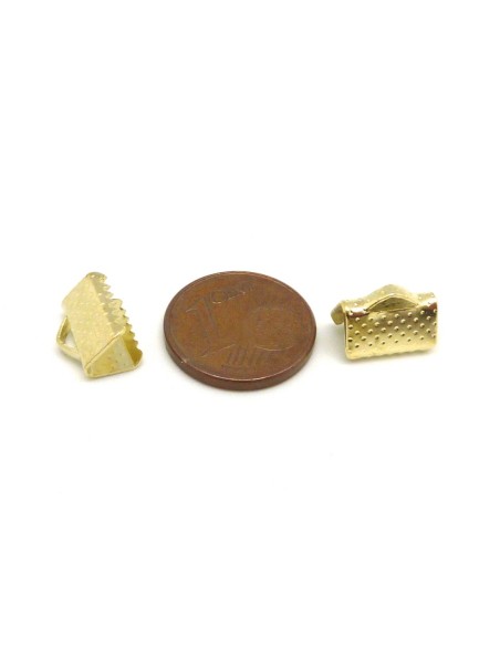 R-20 Embouts griffe serre ruban, lacet, fil cordon 10mm en métal doré pâle, jaune clair gravé de points