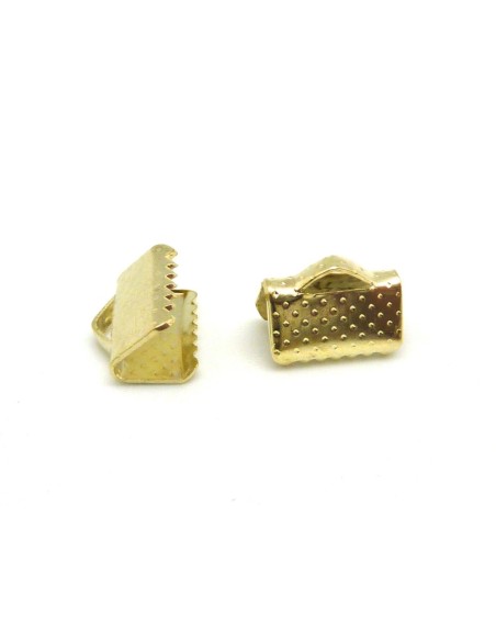 R-50 Embouts griffe serre ruban, lacet, fil cordon 10mm en métal doré pâle, jaune clair gravé de points
