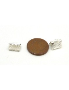 20 Embouts griffe 8mm, serre ruban, lacet, fil cordon en métal argenté brillant blanc gravé de points 2