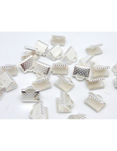 20 Embouts griffe 8mm, serre ruban, lacet, fil cordon en métal argenté brillant blanc gravé de points