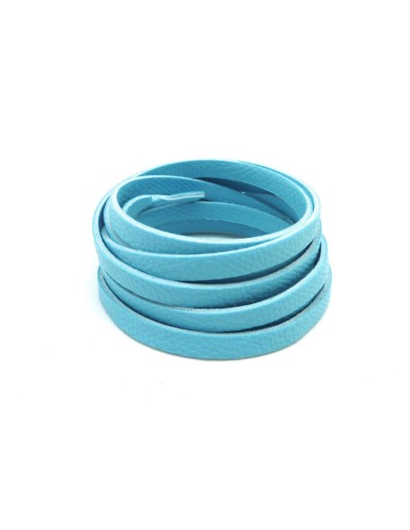 R-1,3m Cordon plat cuir synthétique texturé 5mm de couleur bleu clair bleu dragée