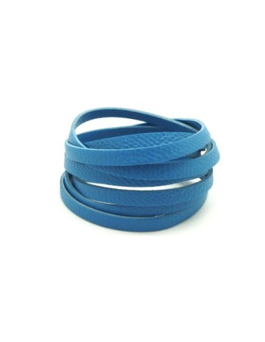 R-1,3m Cordon plat cuir synthétique texturé 5mm de couleur bleu céruléen