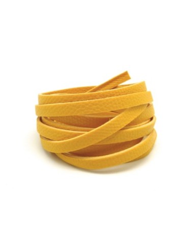 R-1,3m Cordon plat cuir synthétique texturé 5mm de couleur jaune safran