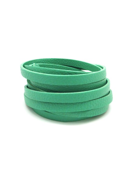 R-1,3m Cordon plat cuir synthétique texturé 5mm de couleur vert opaline, vert d'eau