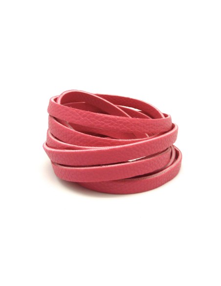 R-1,3m Cordon plat cuir synthétique texturé 5mm de couleur rose fuchsia