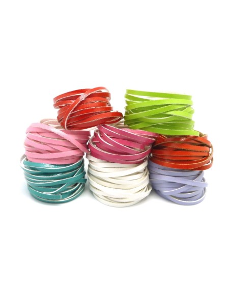 2,5m Lanière cuir synthétique effet vernis 3mm de couleur vert anis brillant