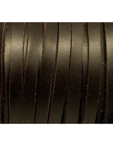 1m lanière cuir 6mm de couleur marron foncé, brun  - CUIR VERITABLE - 6mm x 1,8mm