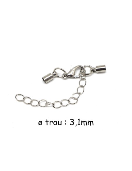 Fermoir argenté en métal pour cordon cuir de 3mm