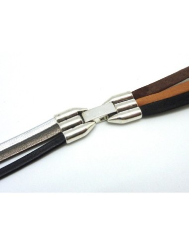 Fermoir à clip à embouts triple pour 3 cordons de 3mm en métal argenté 