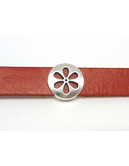 Perle passant fleur argenté en métal