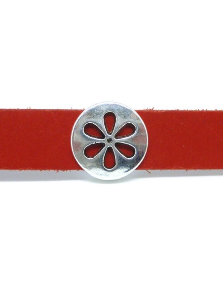Perle passant ronde argenté en métal forme fleur