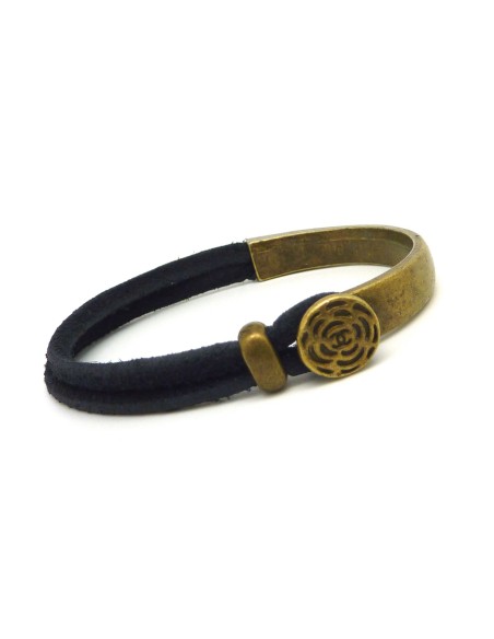 R-Fermoir crochet demi jonc fleur en métal de couleur bronze avec passant pour cordon de 3mm