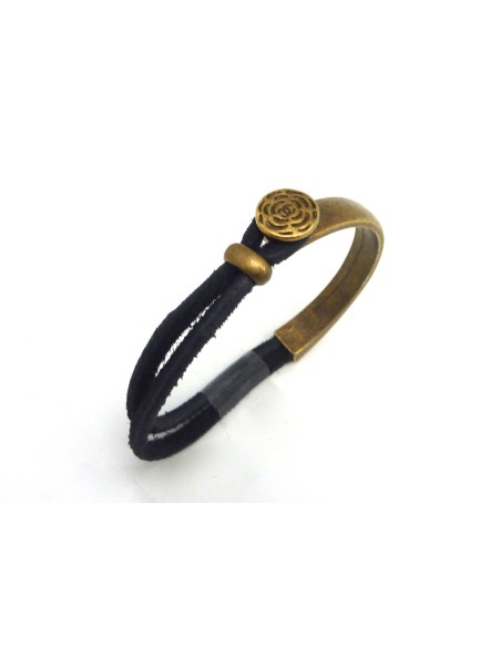 R-Fermoir crochet demi jonc fleur en métal de couleur bronze avec passant pour cordon de 3mm