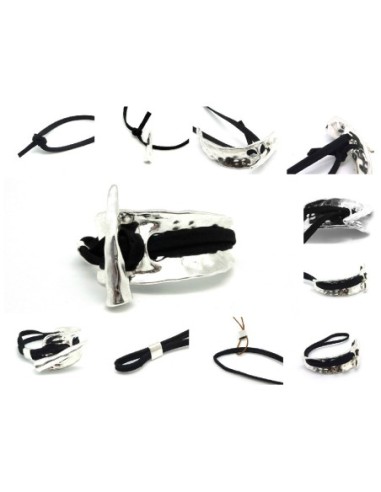 Fermoir toggle en métal argenté martelé, manchette , jonc