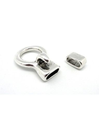 Fermoir crochet argenté pour cuir de 5mm