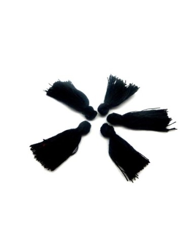 Lot de 5 Petits Pompons noir 2,5cm en polyester et coton