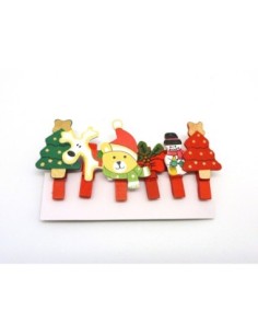 pince à linge Noël en bois 45mm : 6 modèles différents : sapin, renne, ourson, houx, bonhomme de neige 2