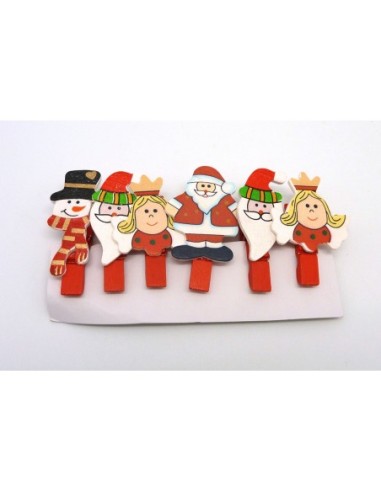 pince à linge Noël en bois père Noël, fillette, bonhomme de neige