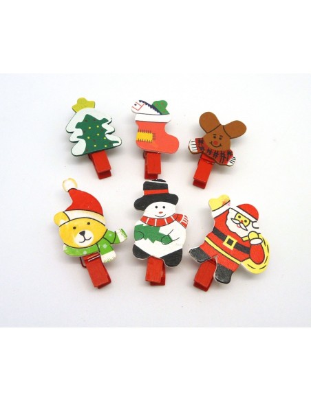 pince à linge Noël en bois père Noël, sapin, botte, ourson, bonhomme de neige
