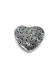 R-Grand Pendentif coeur grelot filigrane en métal argenté...