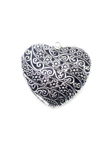R-Grand Pendentif coeur grelot filigrane en...