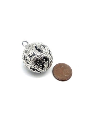 Pendentif boule grelot filigrane ajouré en...