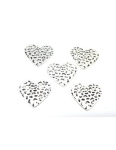 5 Breloques coeur, pendentif 23,6mm en métal argenté martelé