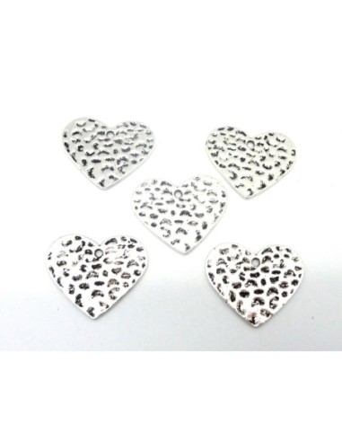 5 Breloques coeur, pendentif 23,6mm en métal...