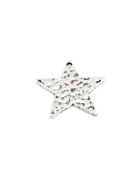 R-5 Breloques étoile, pendentif 25mm en métal argenté martelé