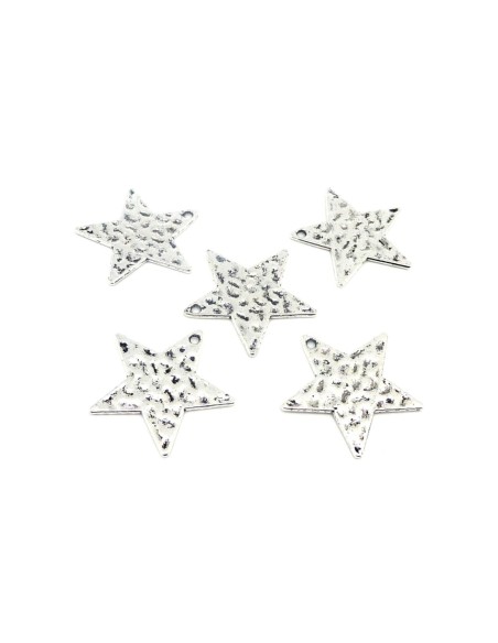 R-5 Breloques étoile, pendentif 25mm en métal argenté martelé