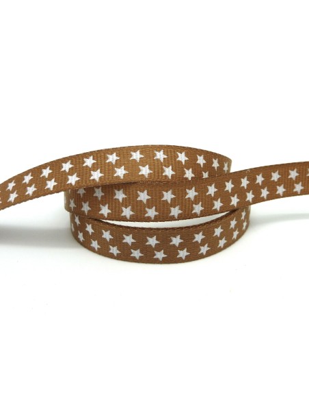 6m Ruban étoile largeur 10mm étoile blanche sur fond marron sépia