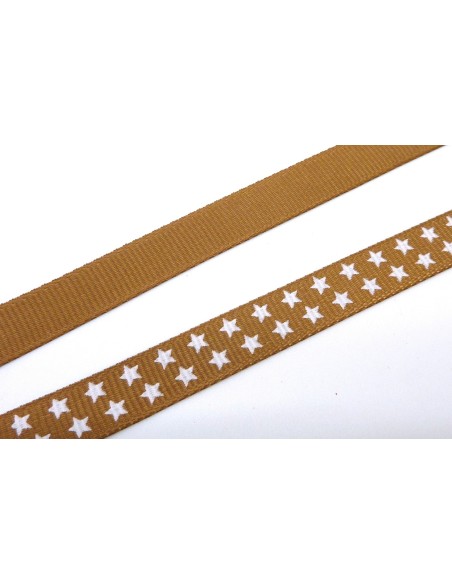6m Ruban étoile largeur 10mm étoile blanche sur fond marron sépia