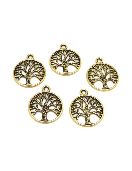 Breloque arbre de vie 24mm en métal doré pâle