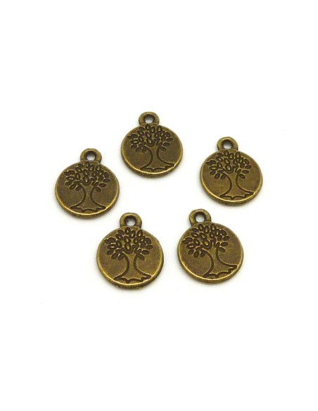 5 Petites Breloques sequin arbre de vie 15mm en métal de couleur bronze