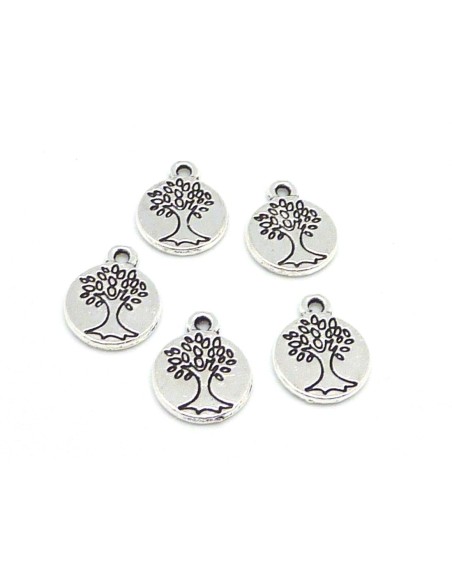 5 Petites Breloques sequin arbre de vie 15mm en métal argenté
