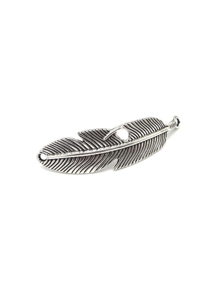 Connecteur intercalaire plume en métal argenté travaillé demi jonc plume incurvé