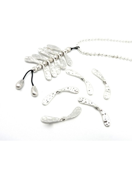 10 Intercalaires aile en métal argenté martelé 34,7mm