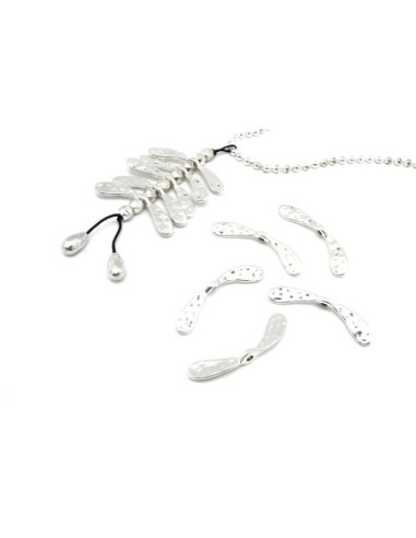 10 Intercalaires aile en métal argenté martelé 34,7mm