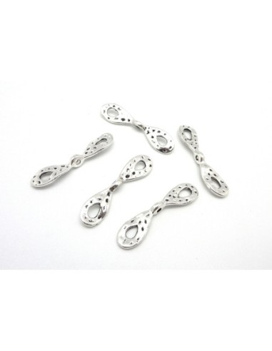 10 Intercalaires aile évidé en métal argenté martelé 37,3mm