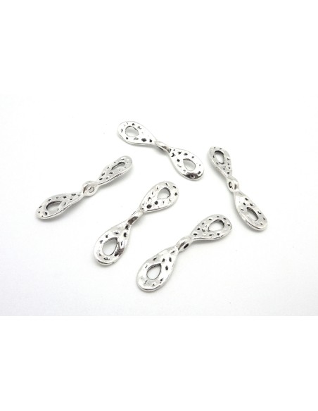 10 Intercalaires aile évidé en métal argenté martelé 37,3mm