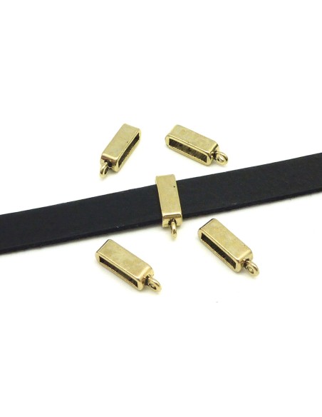5 Perles support breloque bélière pour lanière de 10mm en métal doré pâle