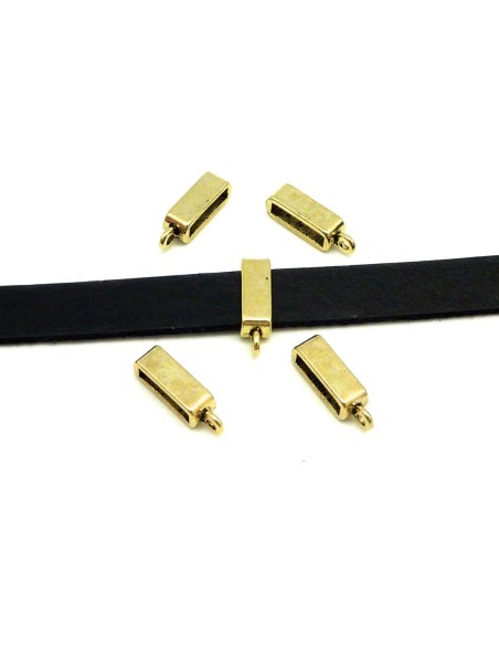 5 Perles support breloque bélière pour lanière de 10mm en métal doré pâle